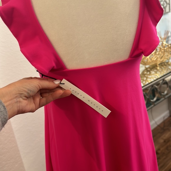 Susana Monaco Ruffled V-Strap Trapeze Dress XS Pink Glo/ Magenta. - Picture 7 of 7